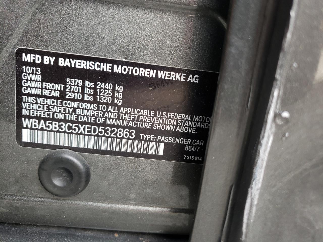 Photo 10 from auction – 2014 BMW 535 XI with VIN WBA5B3C5XED532863