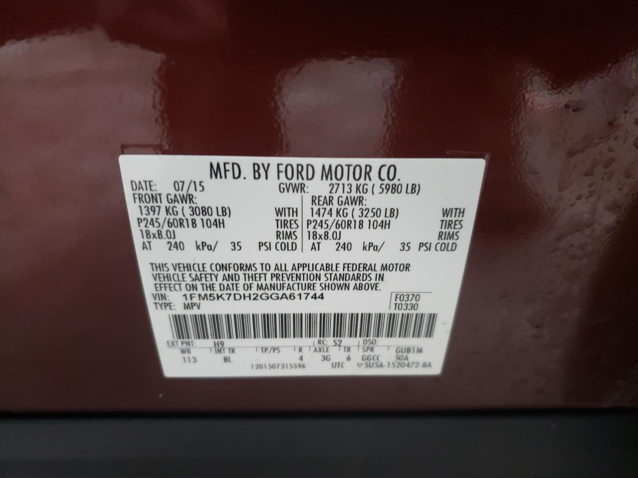 Photo 10 from auction – 2016 FORD EXPLORER X with VIN 1FM5K7DH2GGA61744