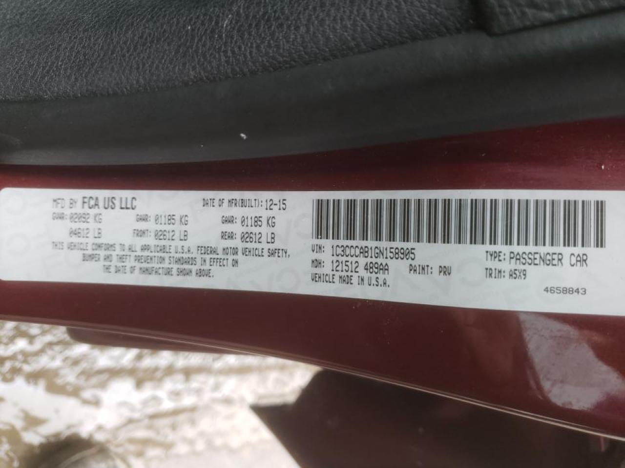 Photo 10 from auction – 2016 CHRYSLER 200 LIMITE with VIN 1C3CCCAB1GN158905