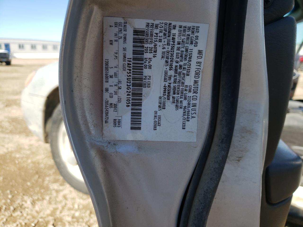Photo 10 from auction – 2003 FORD TAURUS SES with VIN 1FAFP55U23G241056