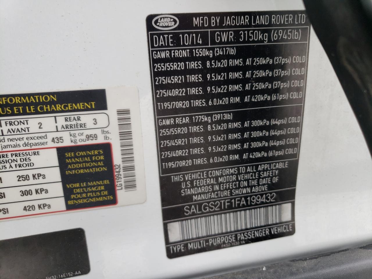 Photo 10 from auction – 2015 LAND ROVER RANGE ROVE with VIN SALGS2TF1FA199432