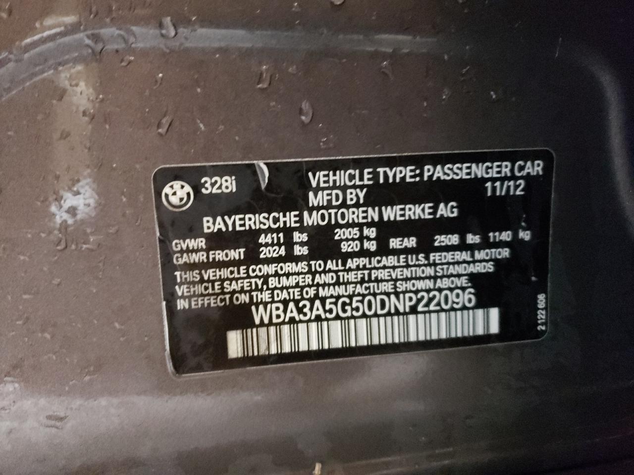 Photo 10 from auction – 2013 BMW 328 I with VIN WBA3A5G50DNP22096