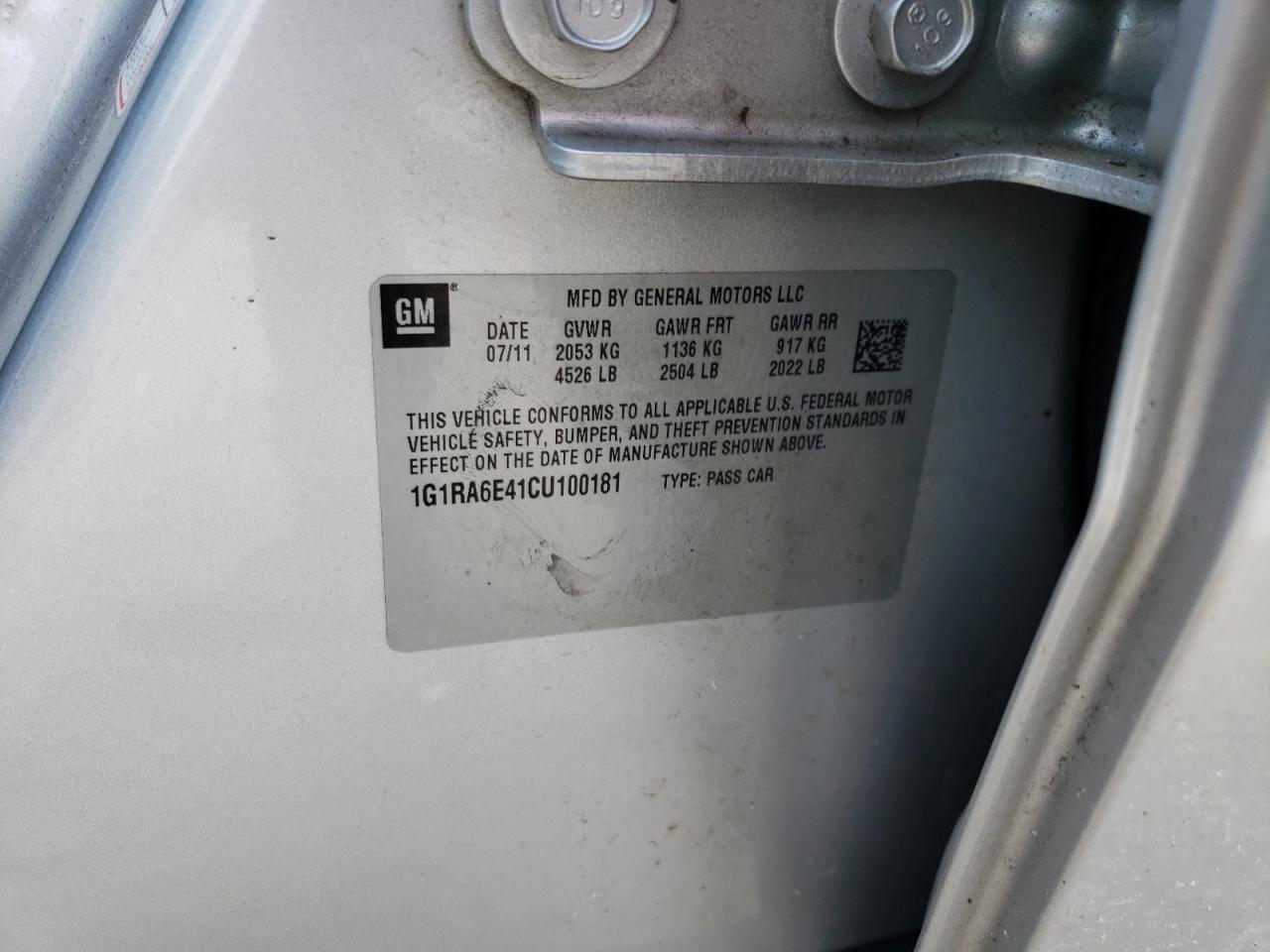 Photo 10 from auction – 2012 CHEVROLET VOLT with VIN 1G1RA6E41CU100181