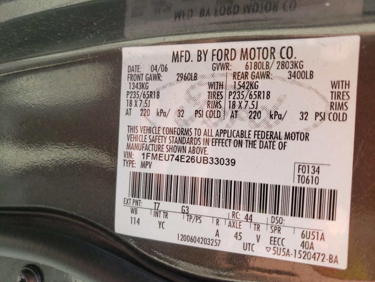 Photo 10 from auction – 2006 FORD EXPLORER E with VIN 1FMEU74E26UB33039
