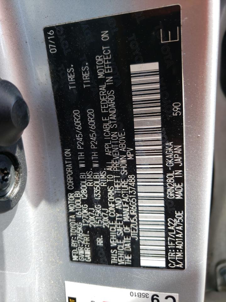 Photo 10 from auction – 2016 TOYOTA 4RUNNER SR with VIN JTEZU5JR6G5137488