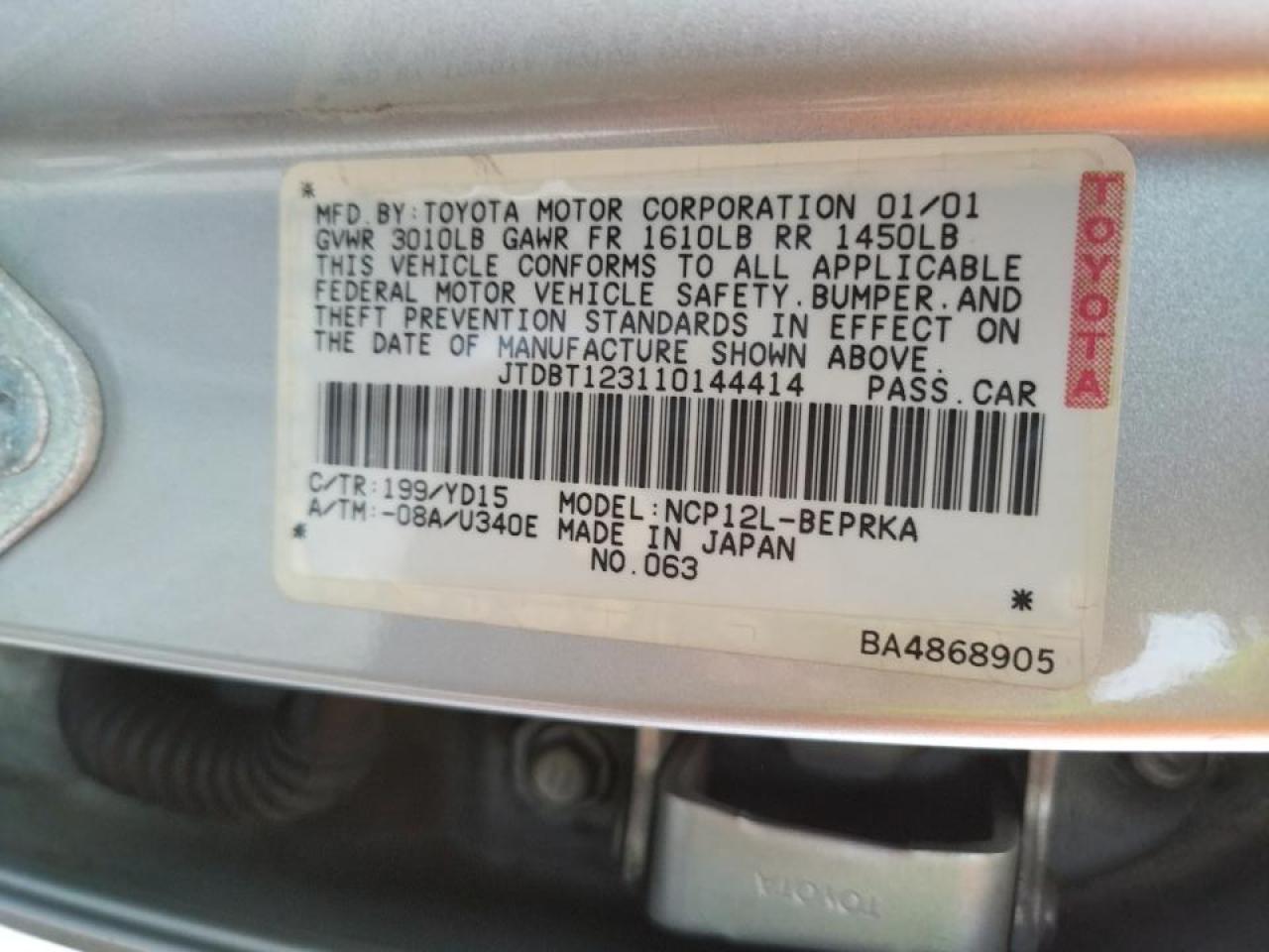 Photo 10 from auction – 2001 TOYOTA ECHO with VIN JTDBT123110144414