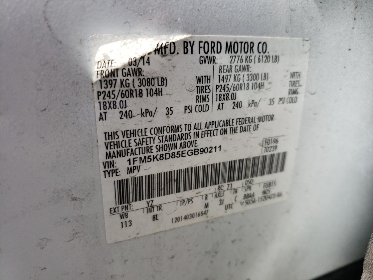 Photo 10 from auction – 2014 FORD EXPLORER X with VIN 1FM5K8D85EGB90211