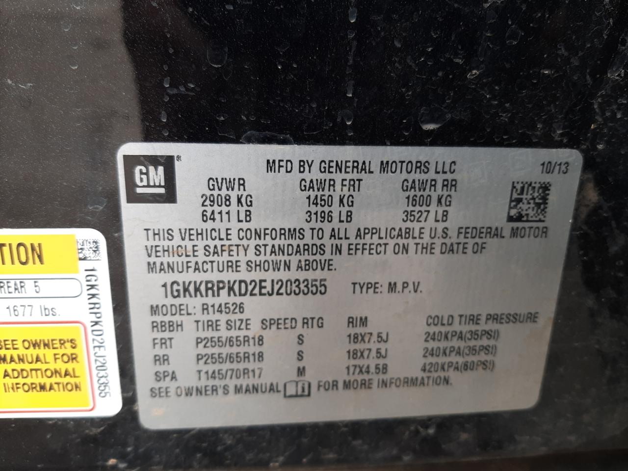 Photo 10 from auction – 2014 GMC ACADIA SLE with VIN 1GKKRPKD2EJ203355