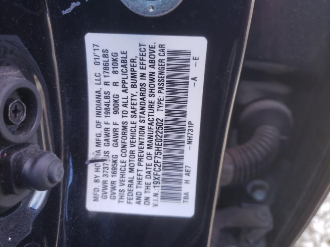 Photo 10 from auction – 2017 HONDA CIVIC EX with VIN 19XFC2F75HE022502