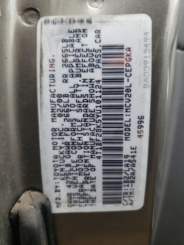 Photo 10 from auction – 2000 TOYOTA CAMRY LE with VIN 4T1BF28K5YU101124