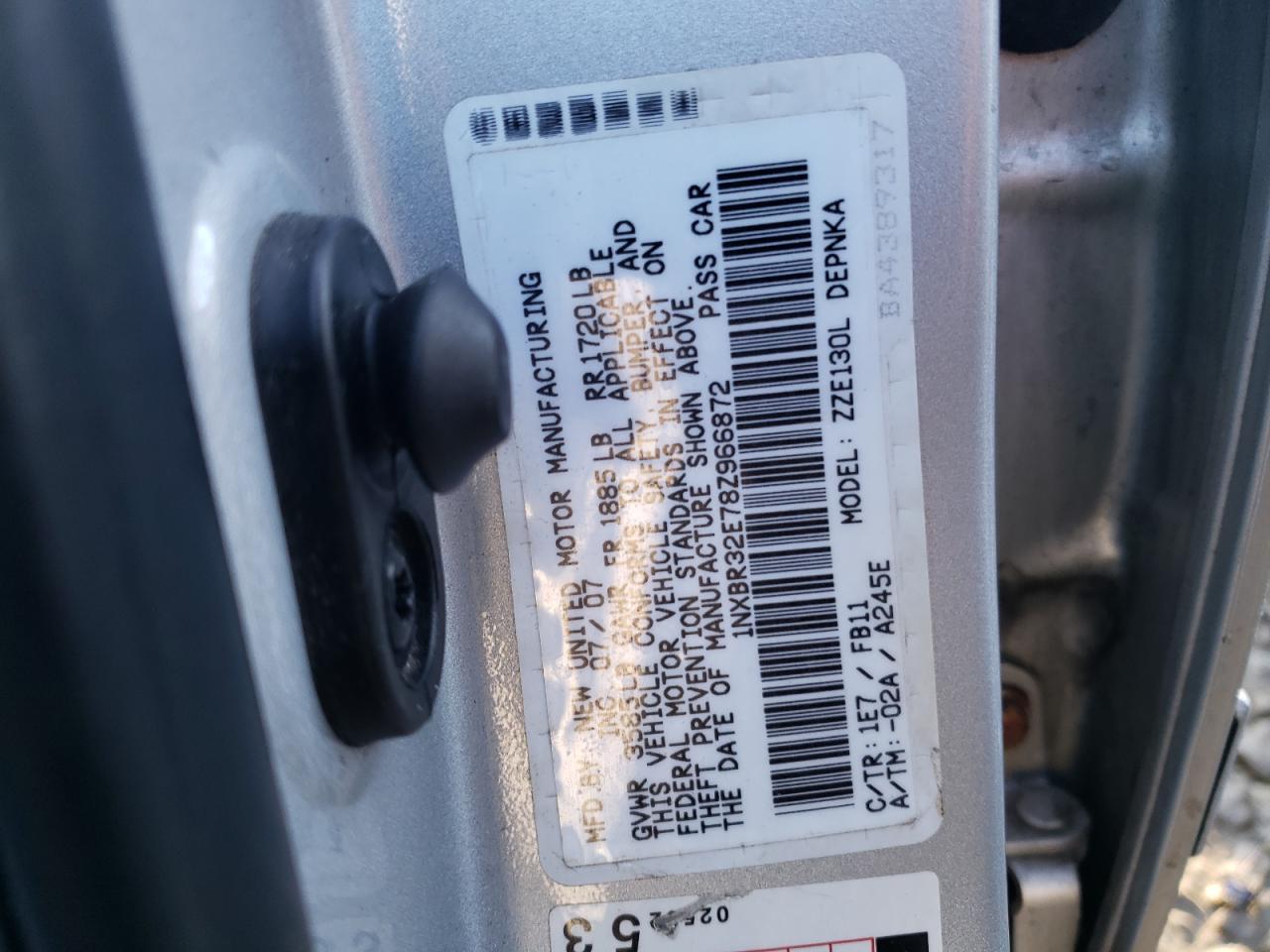 Photo 10 from auction – 2008 TOYOTA COROLLA CE with VIN 1NXBR32E78Z966872