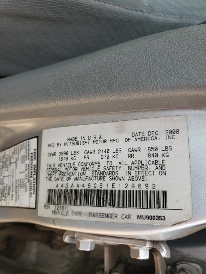 Photo 10 from auction – 2001 MITSUBISHI GALANT ES with VIN 4A3AA46G91E129692