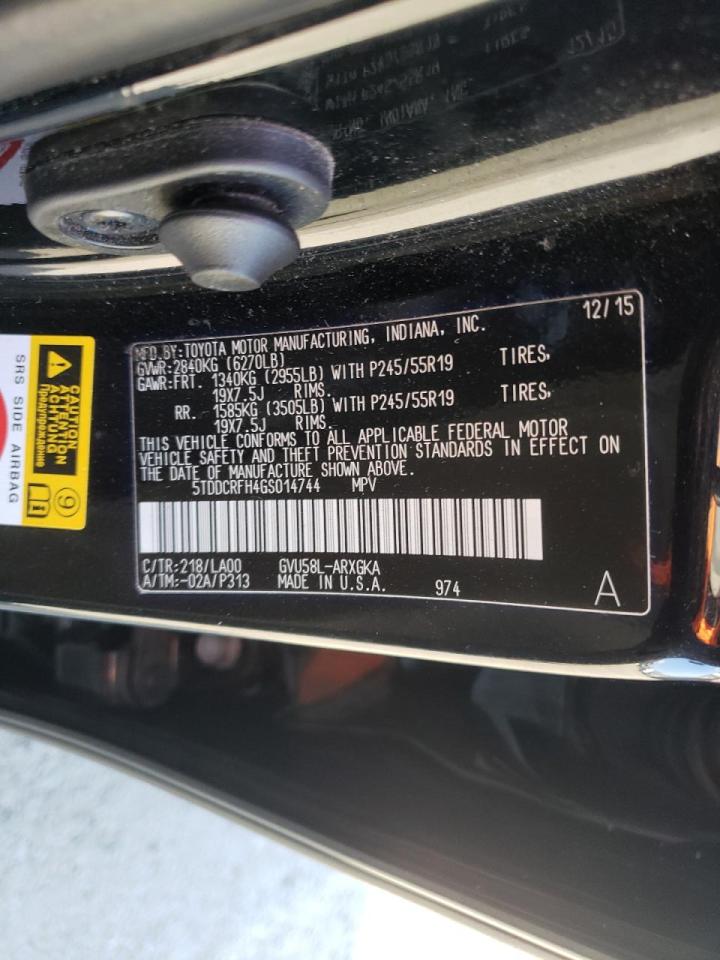 Photo 10 from auction – 2016 TOYOTA HIGHLANDER with VIN 5TDDCRFH4GS014744