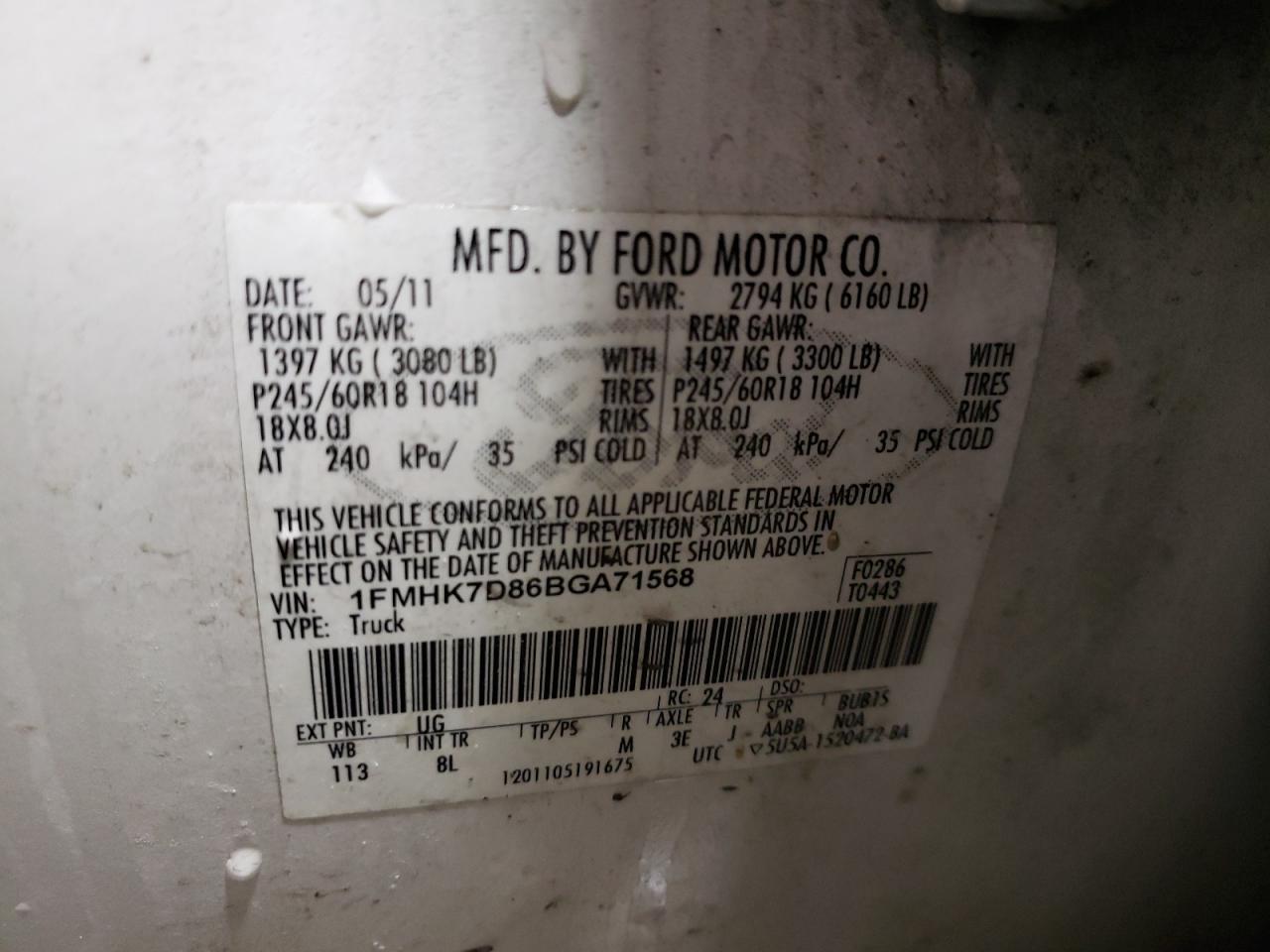 Photo 10 from auction – 2011 FORD EXPLORER X with VIN 1FMHK7D86BGA71568