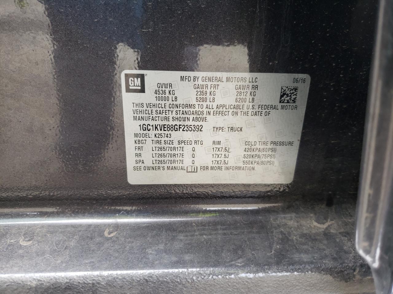 Photo 10 from auction – 2016 CHEVROLET SILVERADO with VIN 1GC1KVE88GF235392