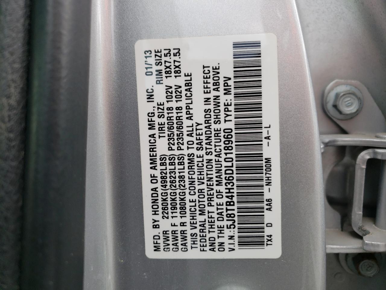 Photo 10 from auction – 2013 ACURA RDX with VIN 5J8TB4H36DL018960