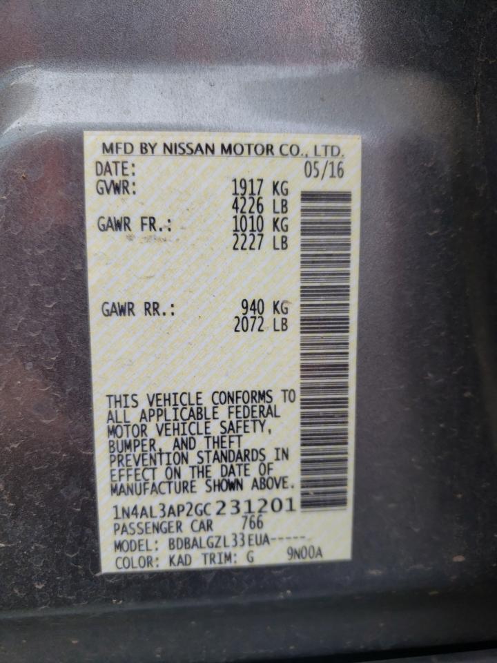 Photo 10 from auction – 2016 NISSAN ALTIMA 2.5 with VIN 1N4AL3AP2GC231201