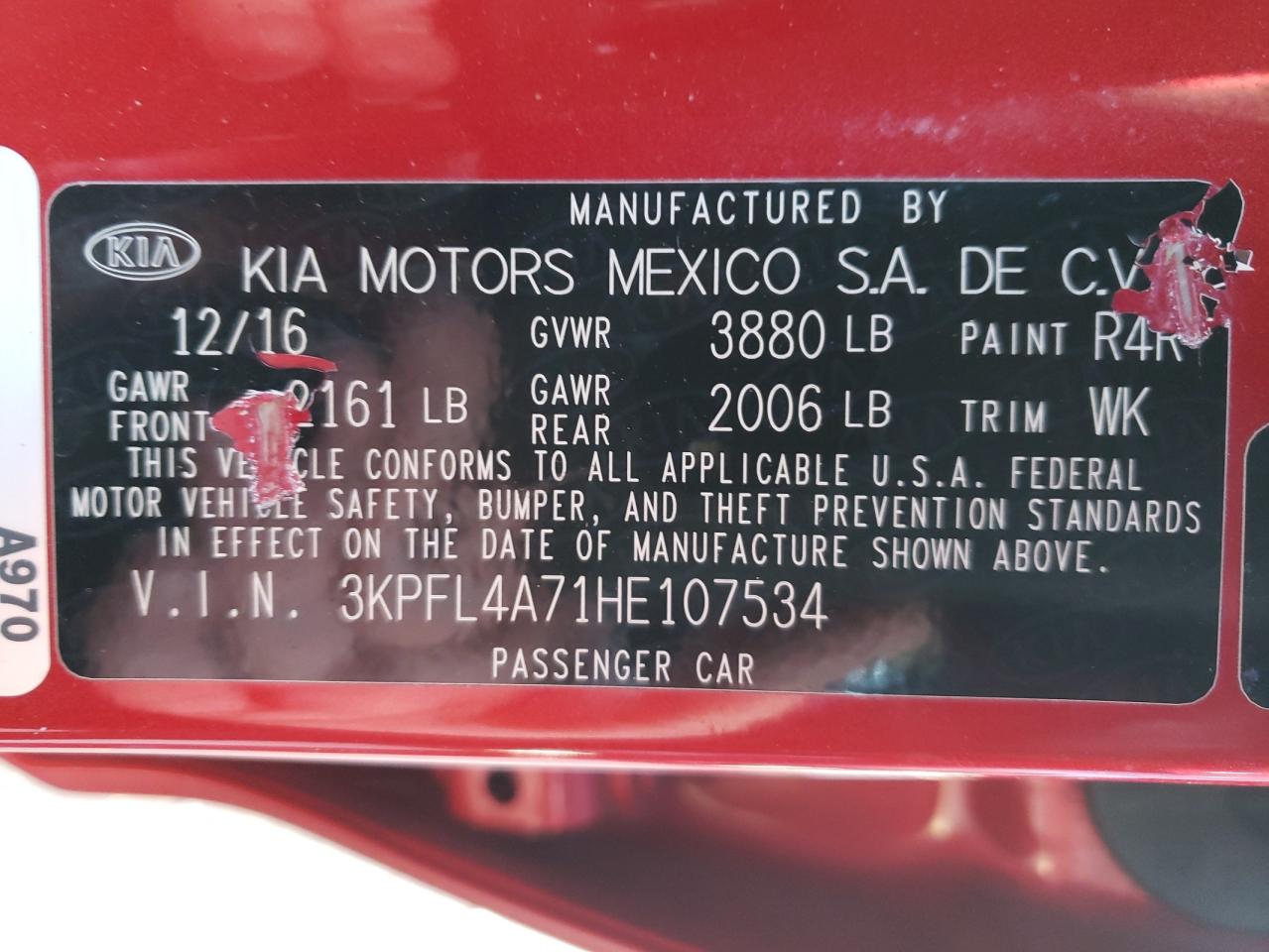 Photo 10 from auction – 2017 KIA FORTE LX with VIN 3KPFL4A71HE107534
