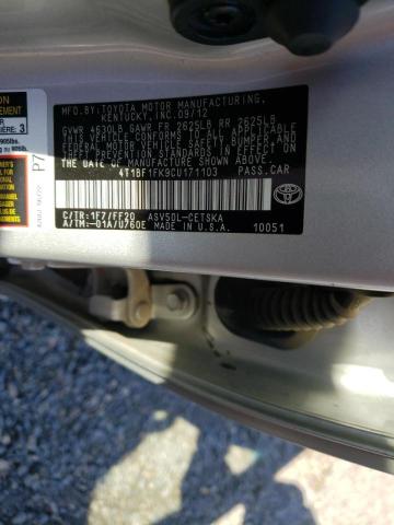 Photo 10 from auction – 2012 TOYOTA CAMRY BASE with VIN 4T1BF1FK9CU171103