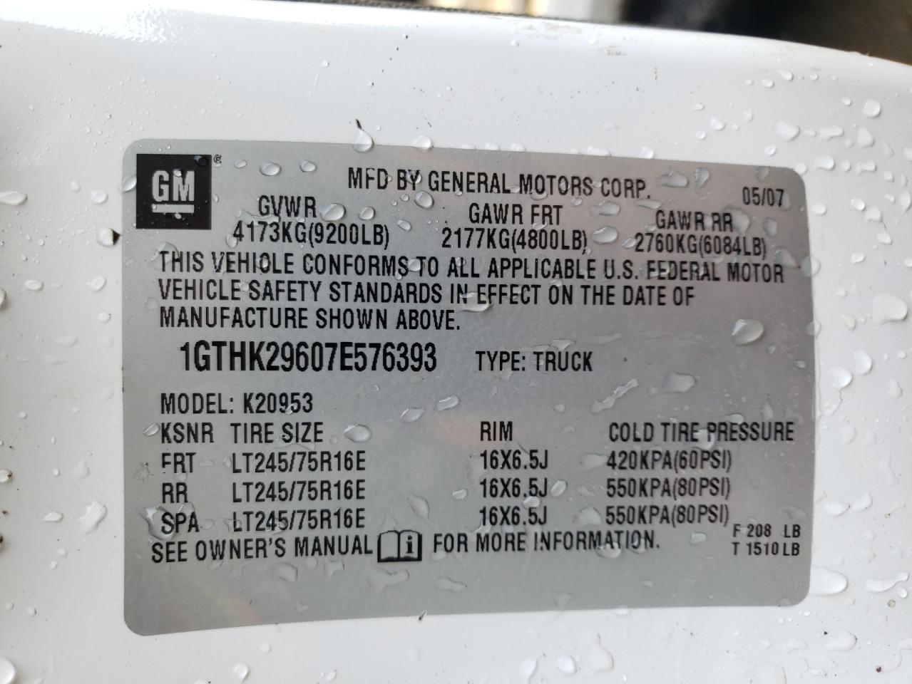 Photo 10 from auction – 2007 GMC SIERRA K25 with VIN 1GTHK29607E576393