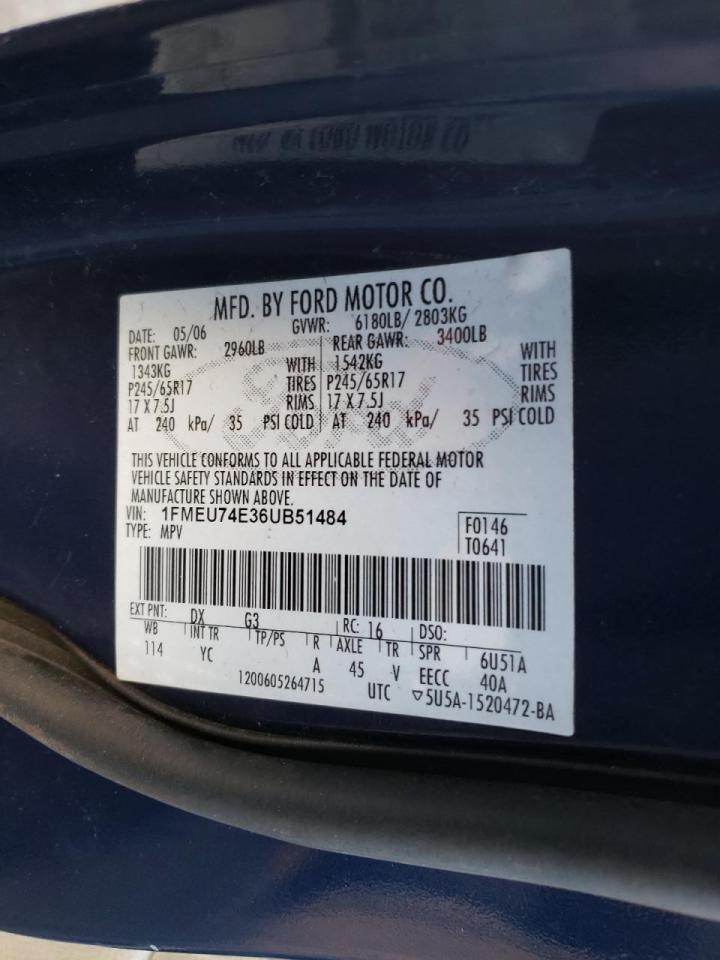 Photo 10 from auction – 2006 FORD EXPLORER E with VIN 1FMEU74E36UB51484