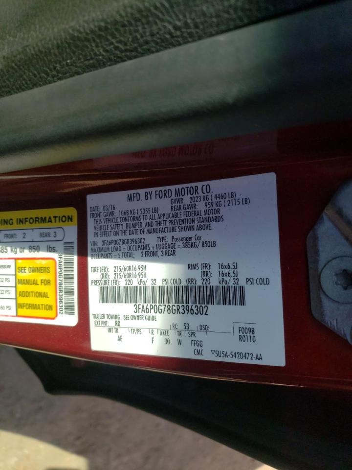 Photo 10 from auction – 2016 FORD FUSION S with VIN 3FA6P0G78GR396302