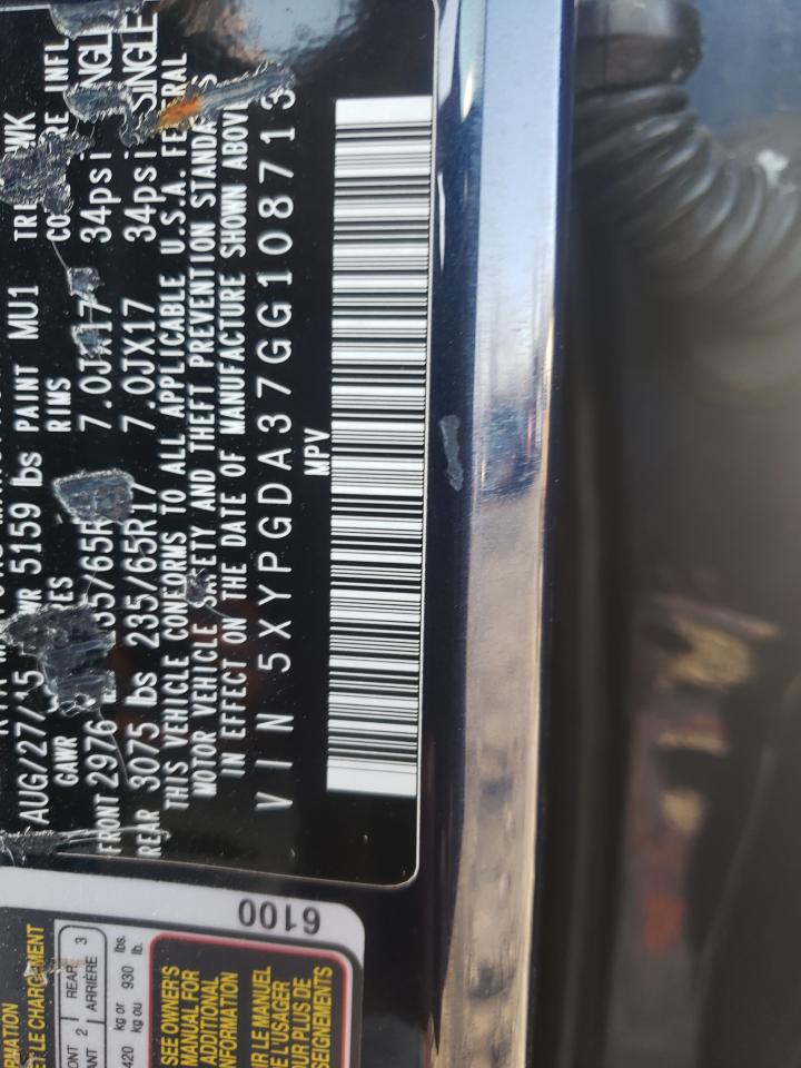 Photo 10 from auction – 2016 KIA SORENTO LX with VIN 5XYPGDA37GG108713