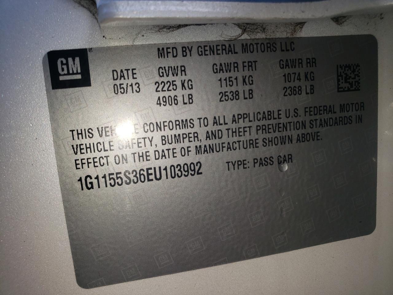 Photo 10 from auction – 2014 CHEVROLET IMPALA LTZ with VIN 1G1155S36EU103992