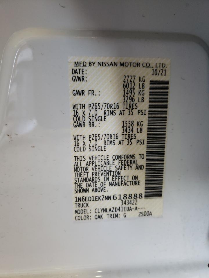 Photo 10 from auction – 2022 NISSAN FRONTIER S with VIN 1N6ED1EK2NN618888