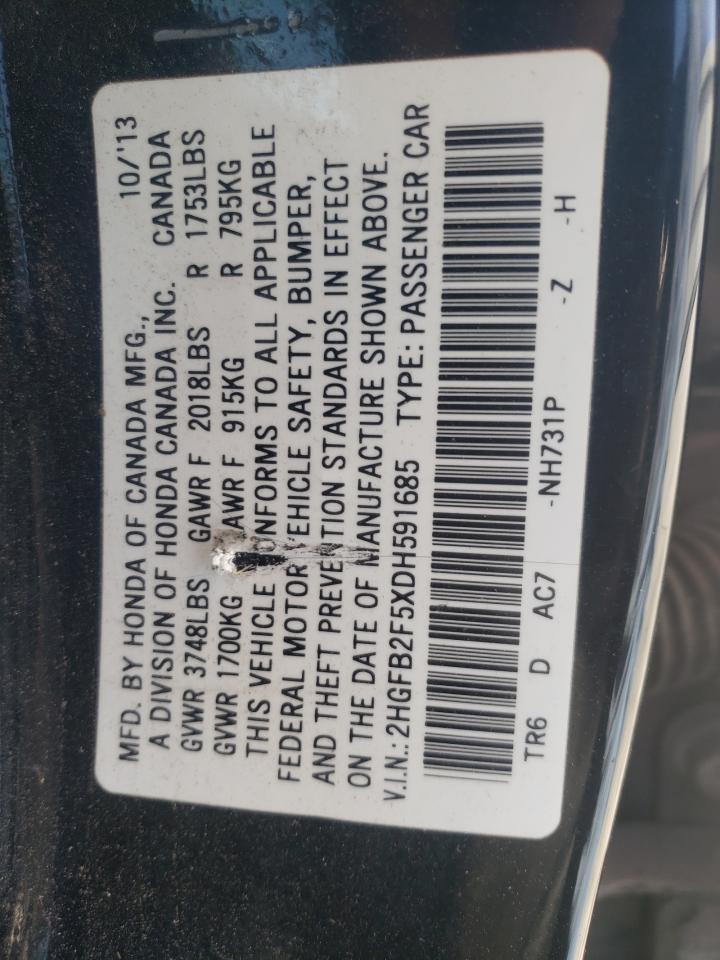Photo 10 from auction – 2013 HONDA CIVIC LX with VIN 2HGFB2F5XDH591685