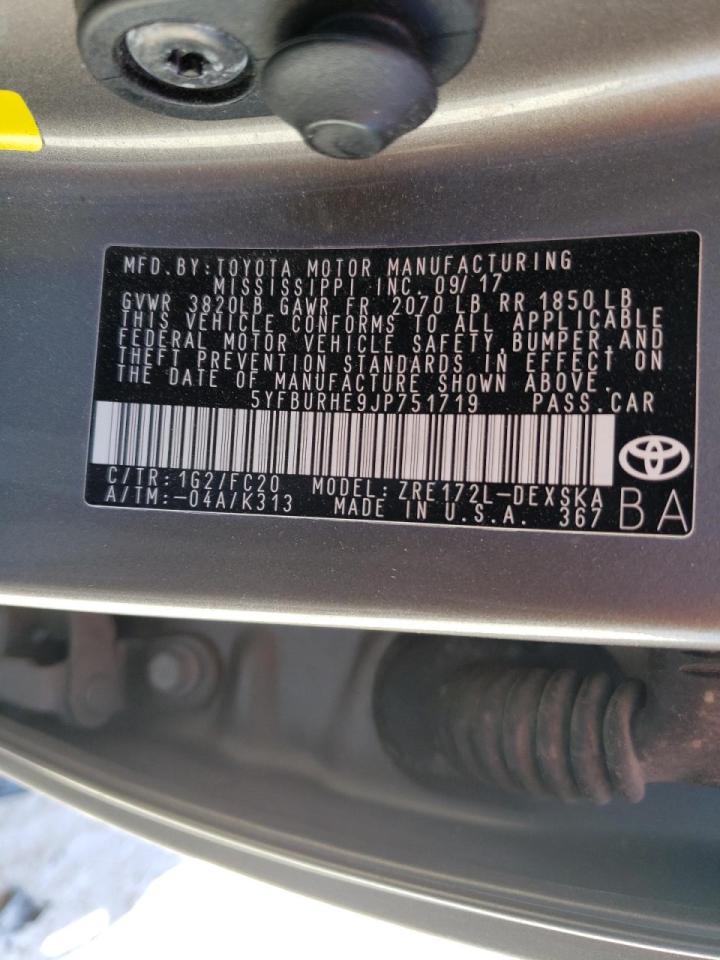 Photo 10 from auction – 2018 TOYOTA COROLLA L with VIN 5YFBURHE9JP751719