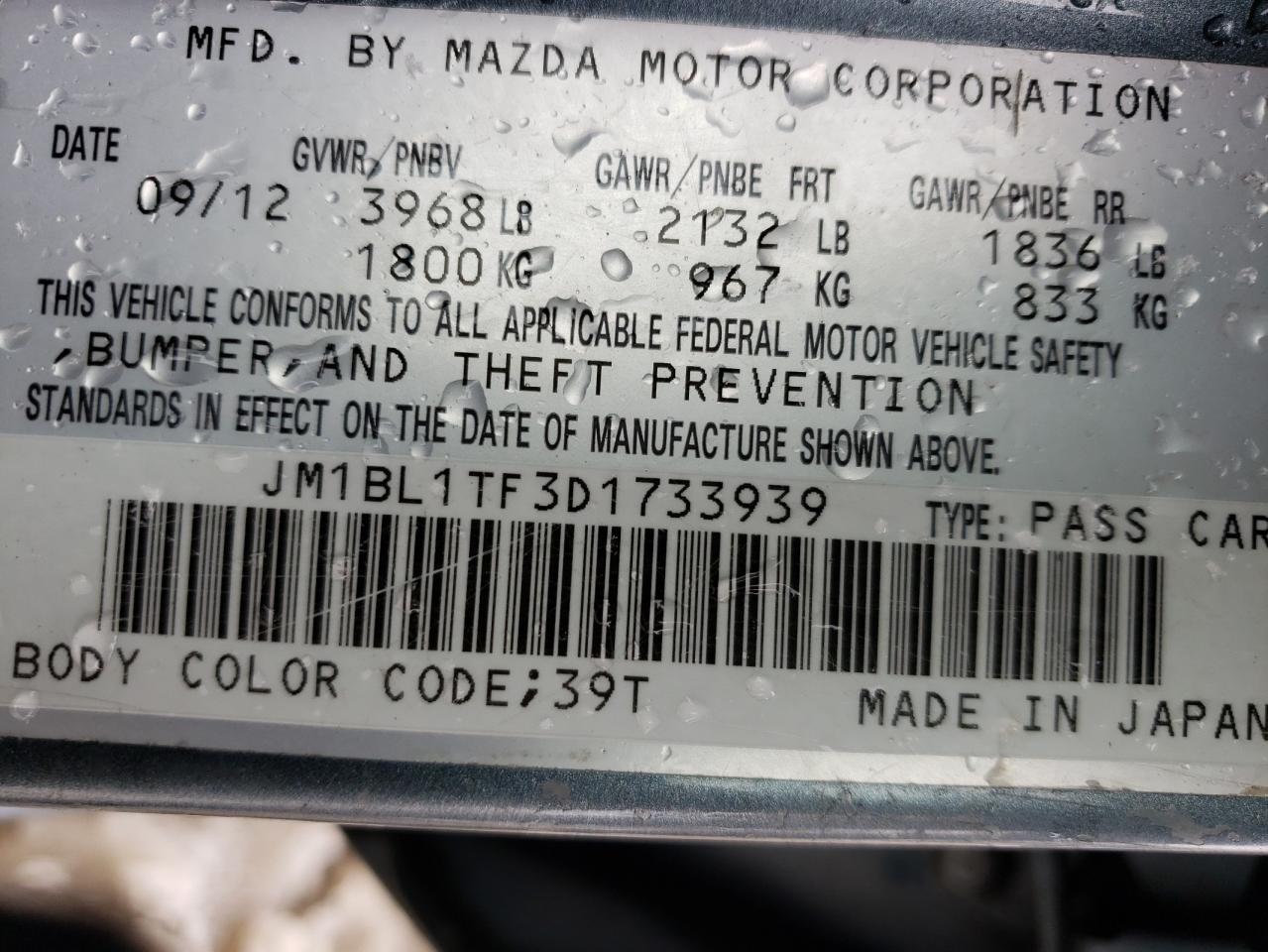 Photo 10 from auction – 2013 MAZDA 3 I with VIN JM1BL1TF3D1733939