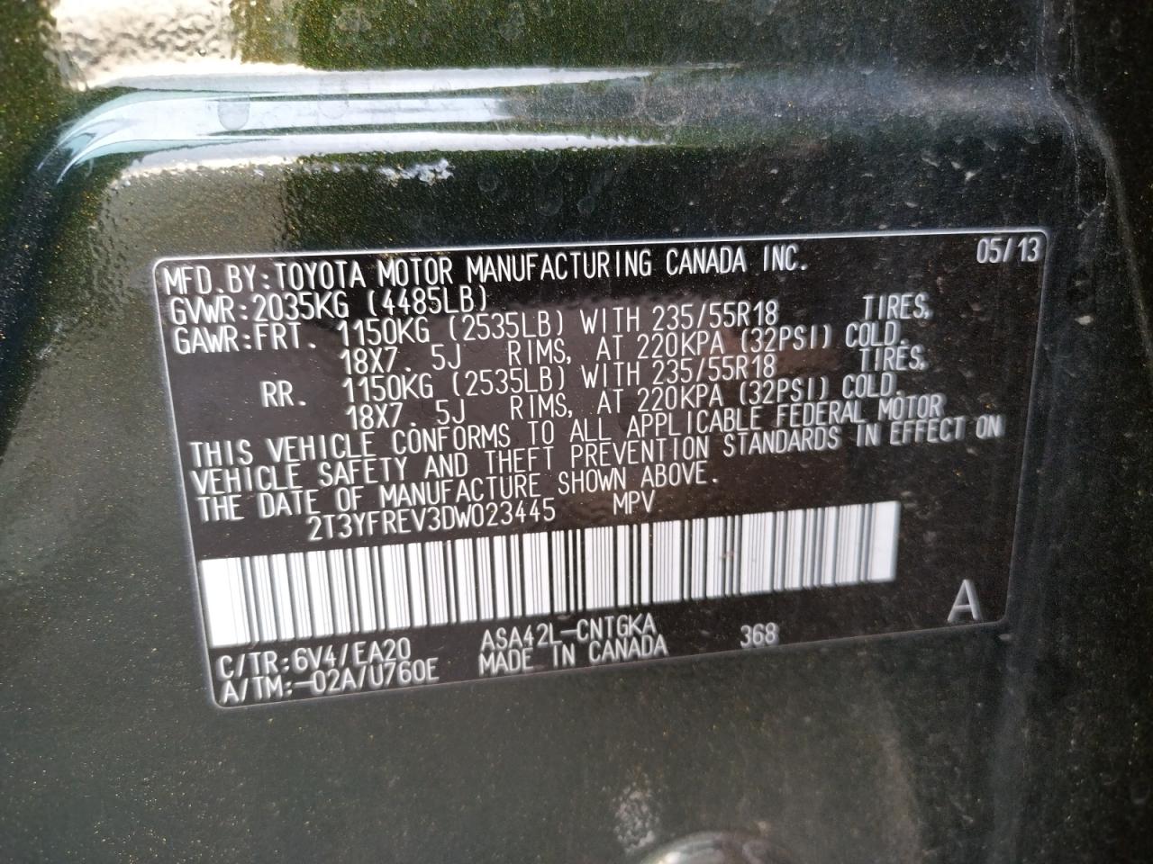 Photo 10 from auction – 2013 TOYOTA RAV4 LIMIT with VIN 2T3YFREV3DW023445