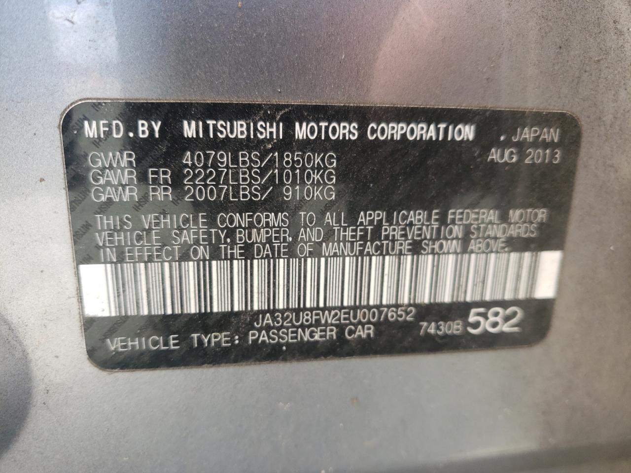 Photo 10 from auction – 2014 MITSUBISHI LANCER GT with VIN JA32U8FW2EU007652