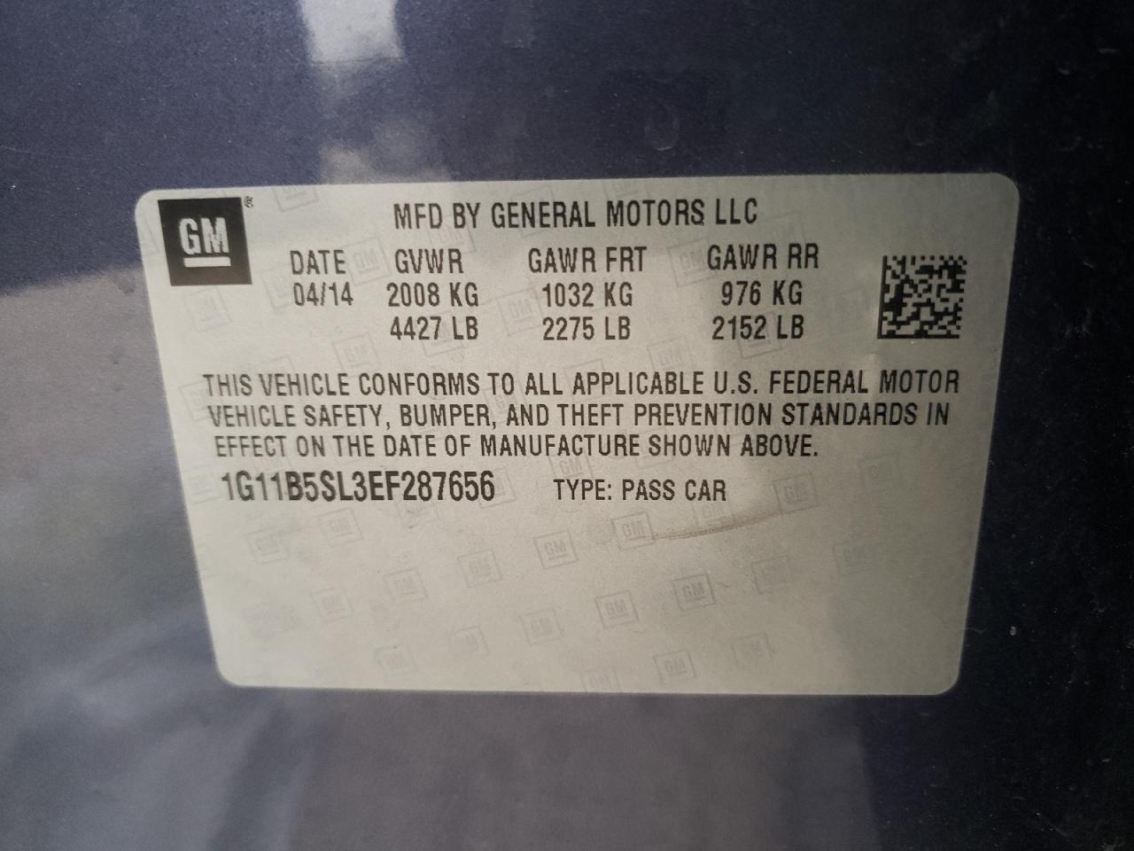 Photo 10 from auction – 2014 CHEVROLET MALIBU LS with VIN 1G11B5SL3EF287656