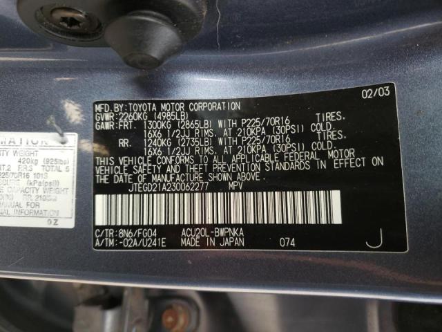 Photo 10 from auction – 2003 TOYOTA HIGHLANDER with VIN JTEGD21A230062277