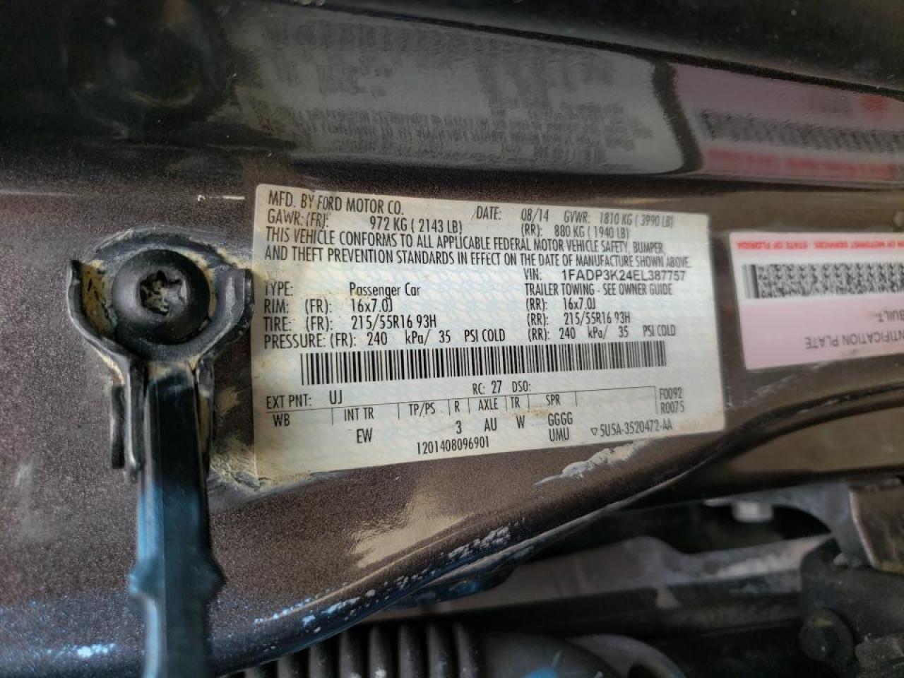 Photo 10 from auction – 2014 FORD FOCUS SE with VIN 1FADP3K24EL387757