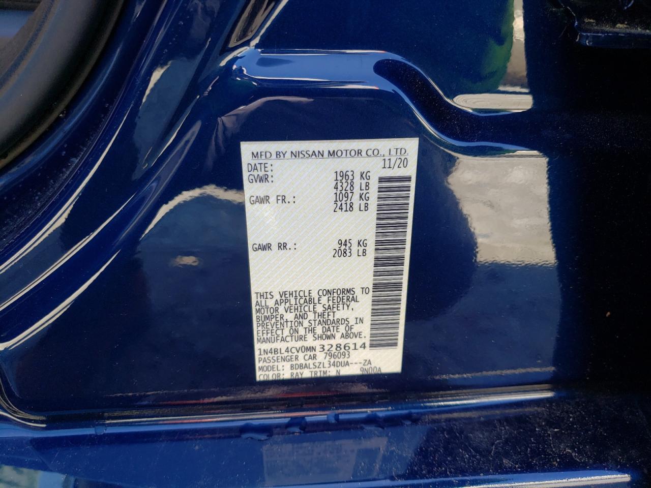 Photo 10 from auction – 2021 NISSAN ALTIMA SR with VIN 1N4BL4CV0MN328614