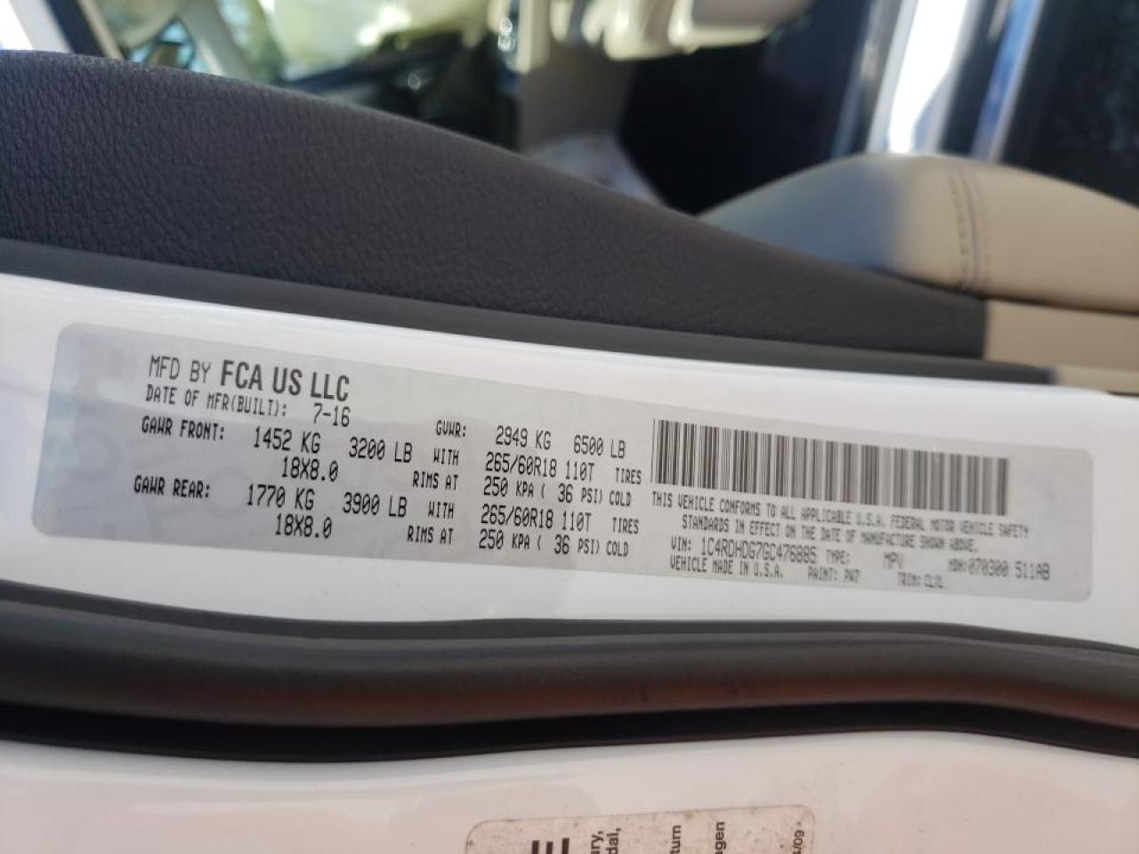 Photo 10 from auction – 2016 DODGE DURANGO LI with VIN 1C4RDHDG7GC476885