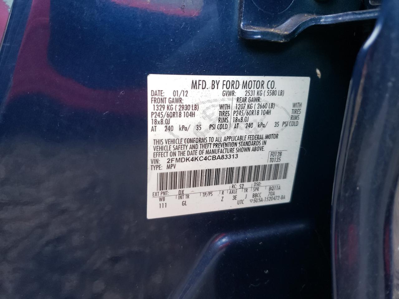 Photo 10 from auction – 2012 FORD EDGE LIMIT with VIN 2FMDK4KC4CBA83313