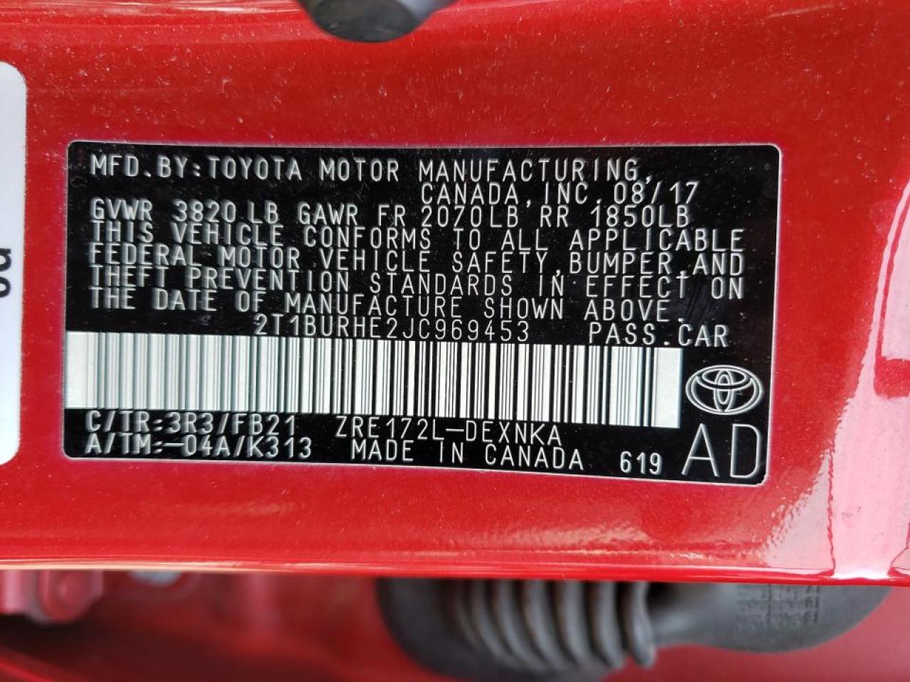 Photo 10 from auction – 2018 TOYOTA COROLLA L with VIN 2T1BURHE2JC969453