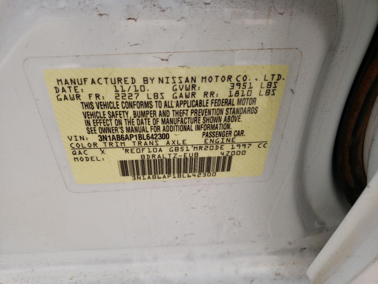 صورة رقم 10 من المزاد - 2011 NISSAN SENTRA 2.0 مع VIN 3N1AB6AP1BL642300