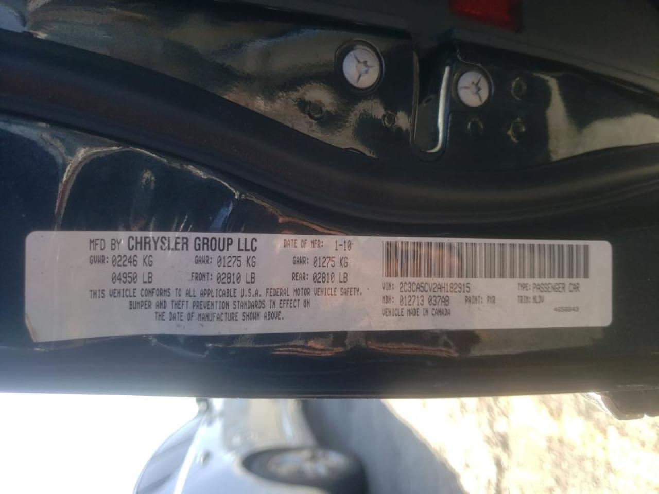 Photo 10 from auction – 2010 CHRYSLER 300 TOURIN with VIN 2C3CA5CV2AH182915