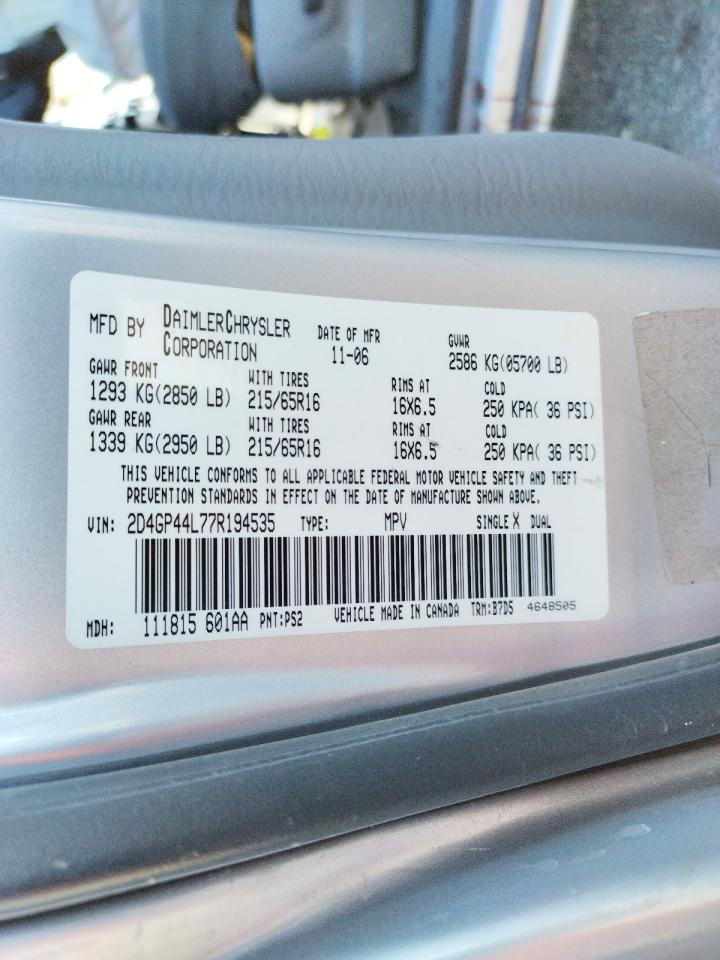 Photo 10 from auction – 2007 DODGE GRAND CARA with VIN 2D4GP44L77R194535