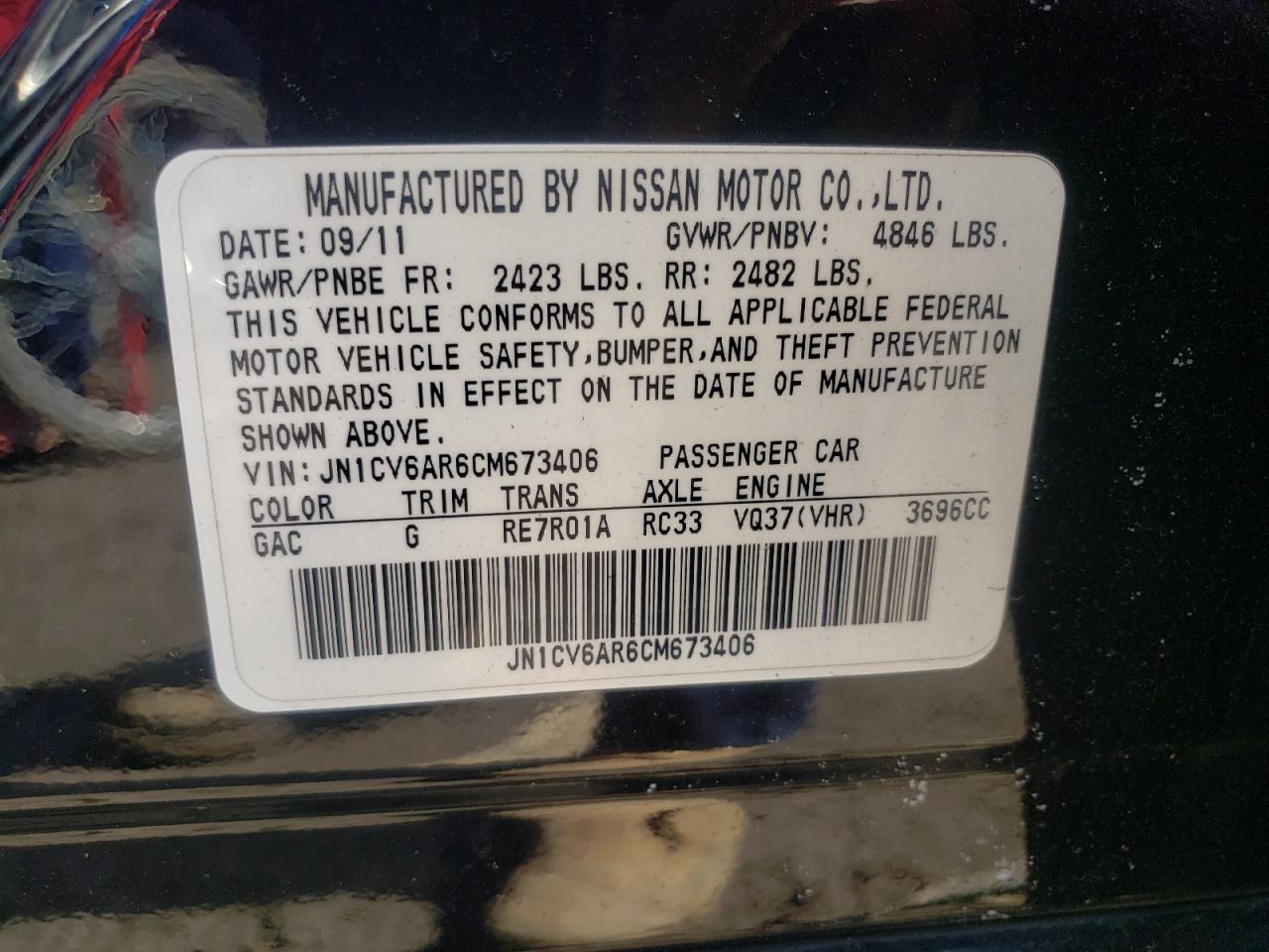 Photo 10 from auction – 2012 INFINITI G37 with VIN JN1CV6AR6CM673406