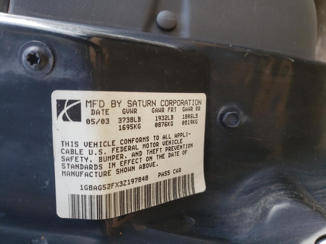 Photo 10 from auction – 2003 SATURN ION LEVEL with VIN 1G8AG52FX3Z197848