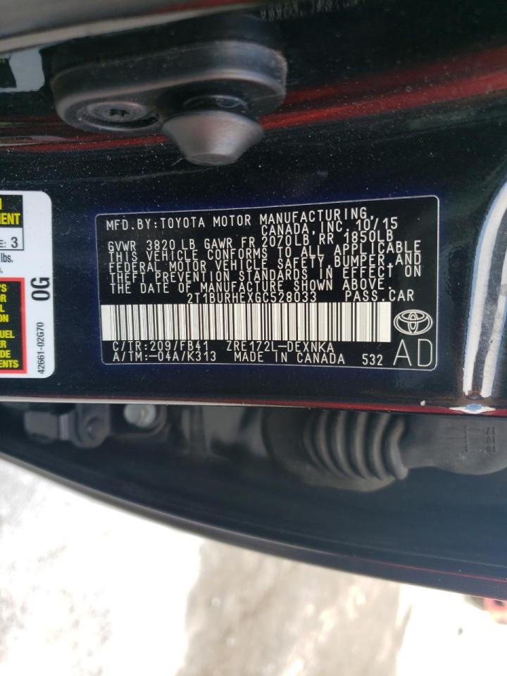 Zdjęcie 10 z aukcji – 2016 TOYOTA COROLLA L z VIN 2T1BURHEXGC528033