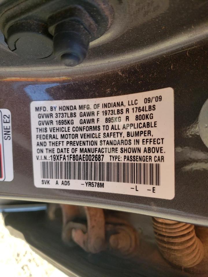 Photo 10 from auction – 2010 HONDA CIVIC EX with VIN 19XFA1F80AE002687