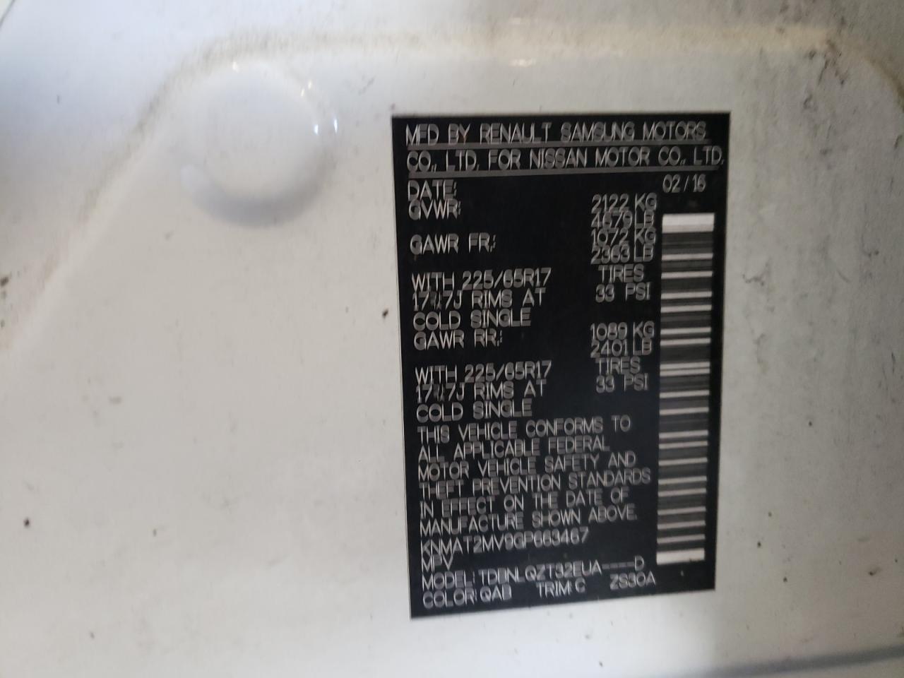 Photo 10 from auction – 2016 NISSAN ROGUE S with VIN KNMAT2MV9GP663467