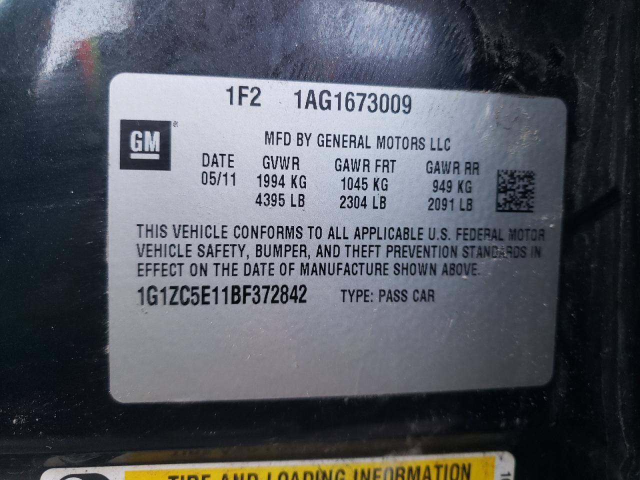 Photo 10 from auction – 2011 CHEVROLET MALIBU 1LT with VIN 1G1ZC5E11BF372842